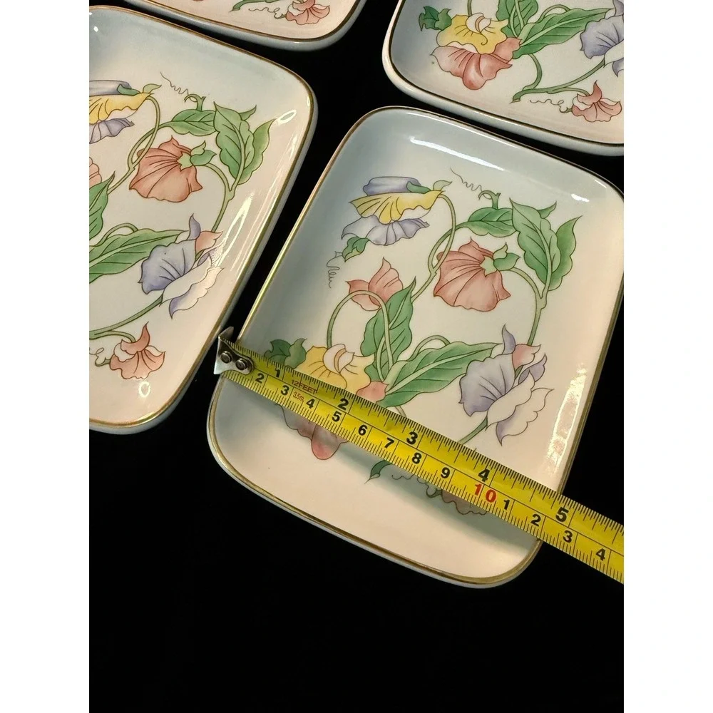 VTG Ben Rickert Porcelain Flowers Floral Tray Trinket Dish Signed Japan Set Of 4